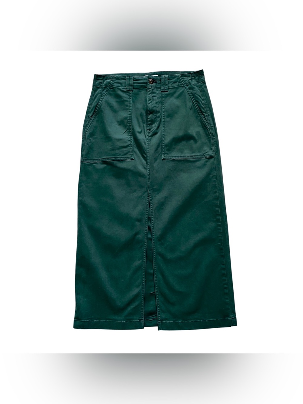 PISTOLA Pamela Utility Midi Skirt Pine Green Stretch Cotton Front Slit Size 27